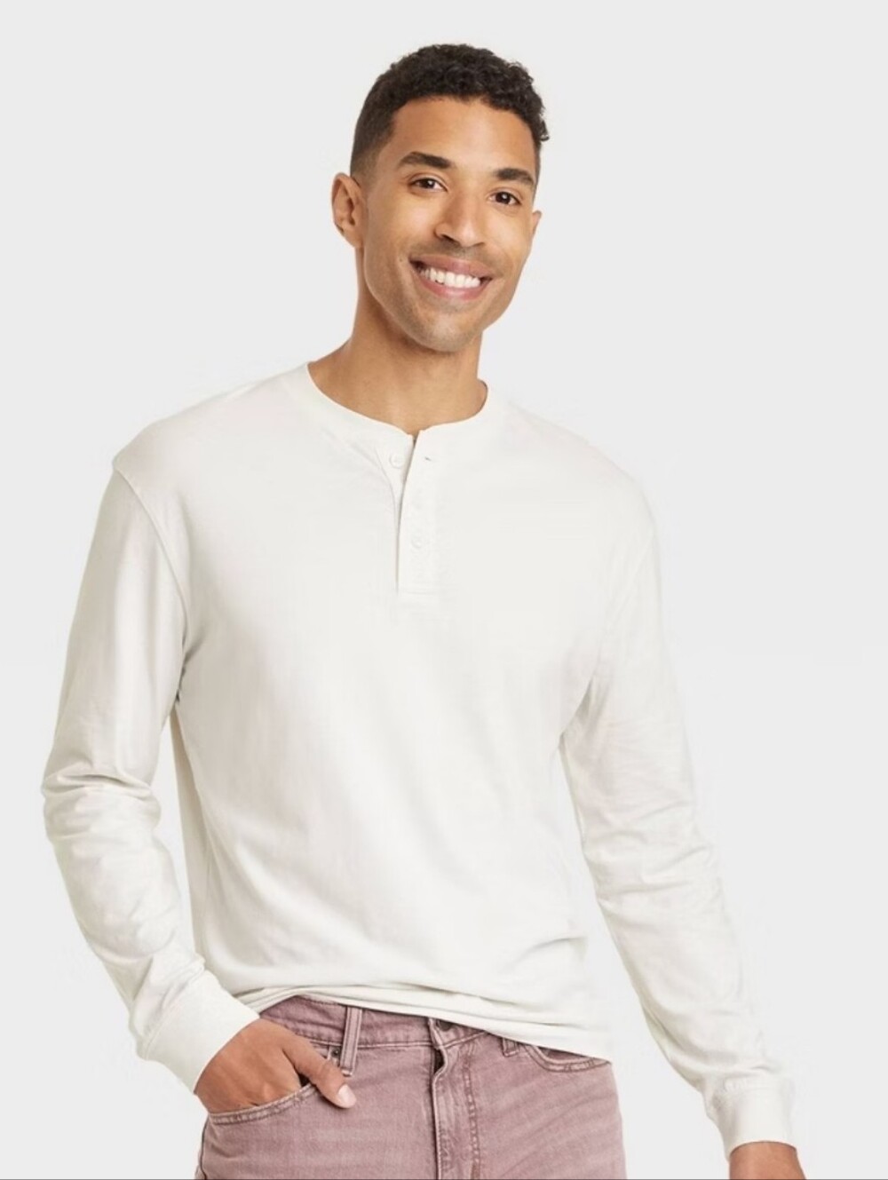 Men's Long Sleeve Henley - Goodfellow & Co - Stone - XXL